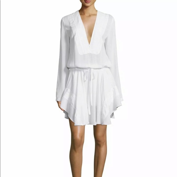 Silk Long Sleeve Tie Waist Mini Dress 